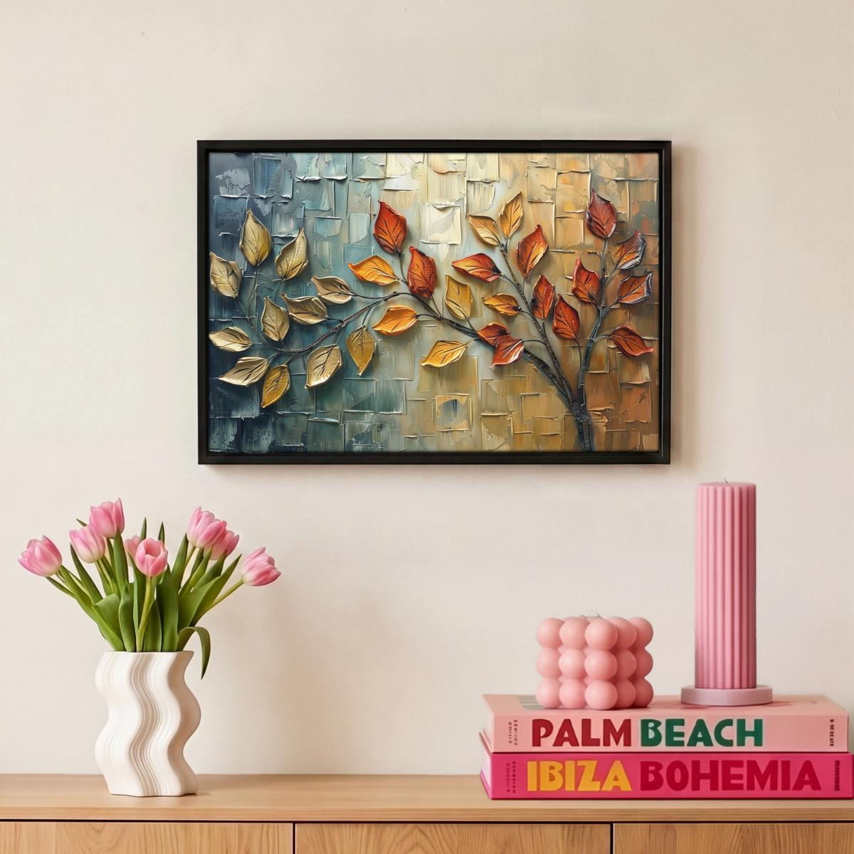 LEINWAND Bilder mit Rahmen - Baum - Abstrakt - Natur - Kunst - 30x20 - Goldfarben, Textil (30/20cm) - MuchoWow