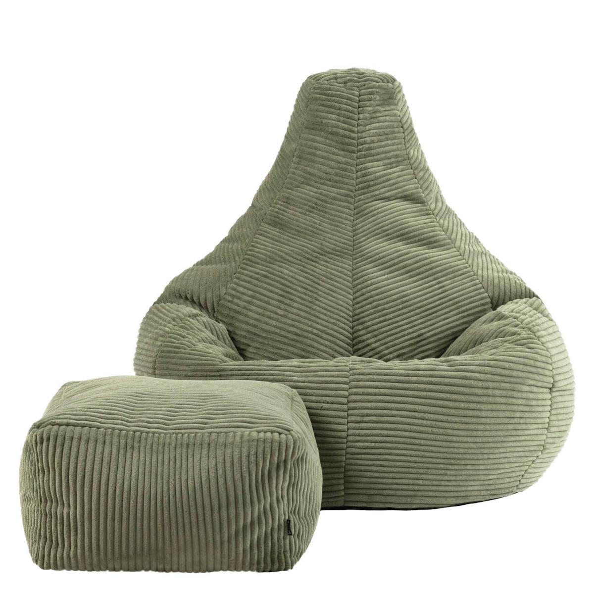SITZSACK Dalton mit Hocker - Salbeigrün, Textil (82/76/82cm) - icon