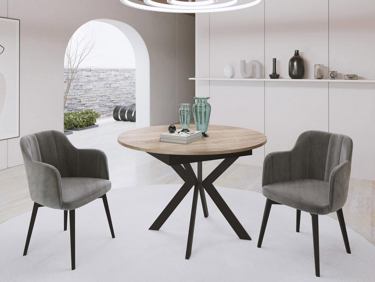 ESSTISCH Lily runder ausziehbarer, Sonoma Eiche 100-140/100/76 cm - Schwarz/Sonoma Eiche, Holzwerkstoff/Metall (100/140/76cm) - WFL GROUP