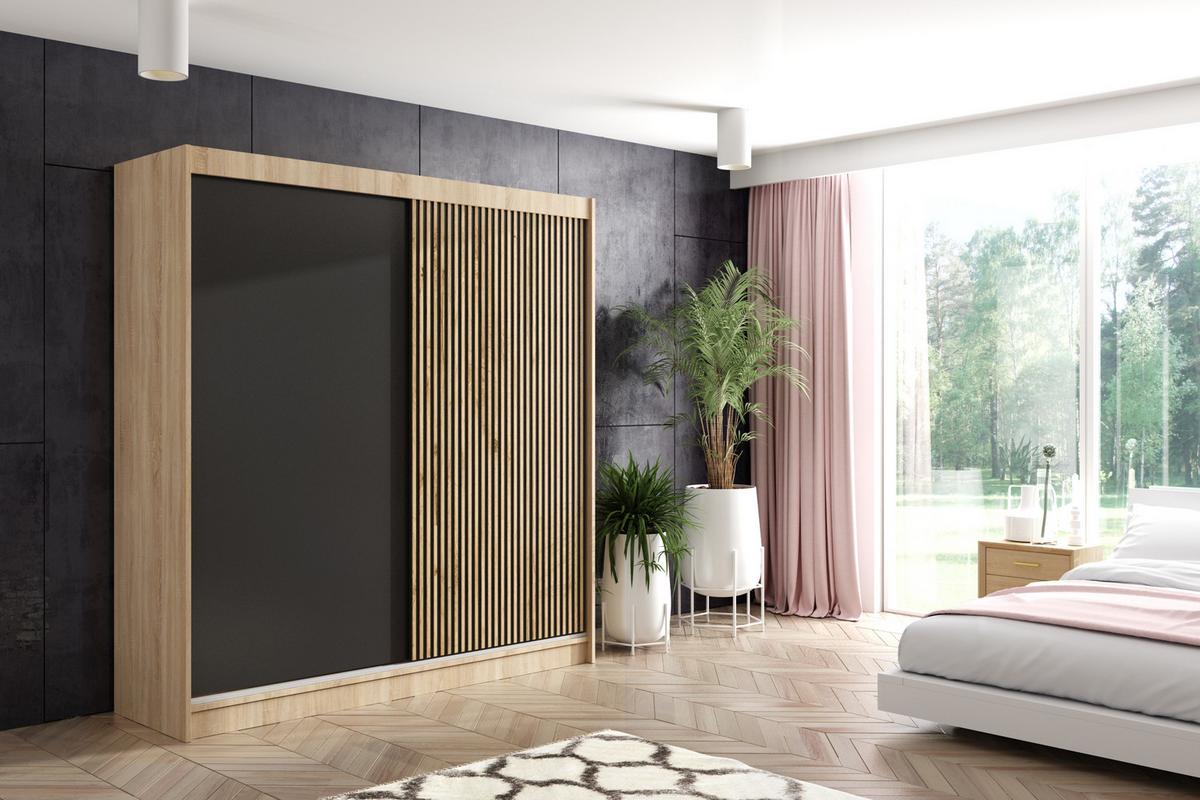 KLEIDERSCHRANK VILAN mit Lamel - 200 cm - Sonoma Eiche|Eiche Wotan - Eiche Wotan/Sonoma Eiche, Holzwerkstoff (200/215/61cm) - ALTDECOR