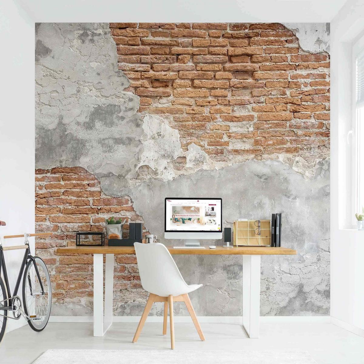 FOTOTAPETE Shabby Backstein Wand 192/192 cm - Braun, Papier (192/192cm) - Bilderwelten