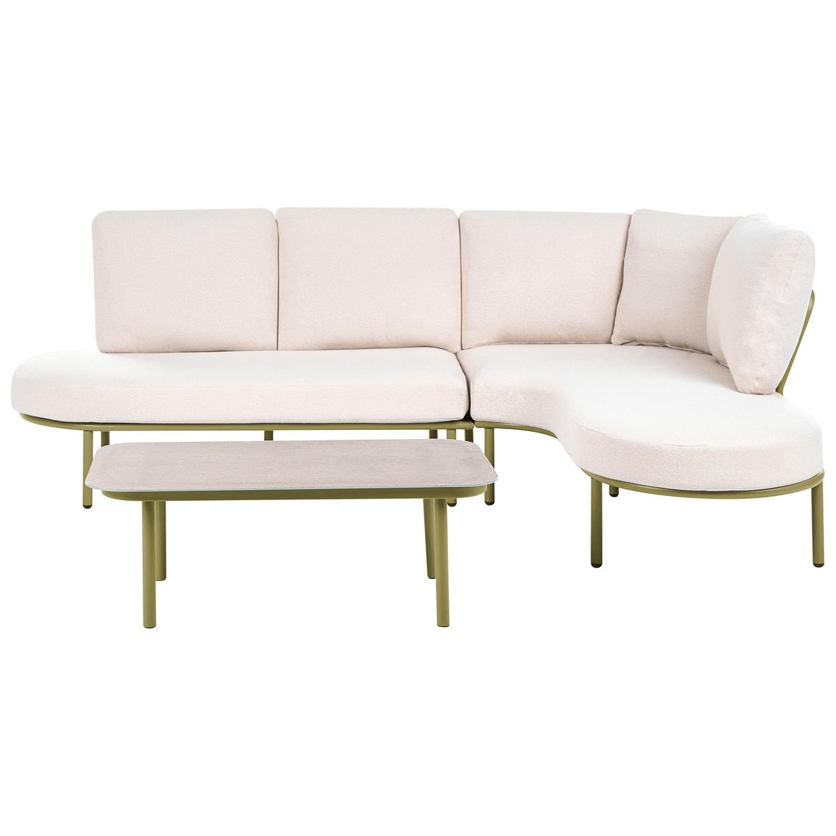 GARTENSOFA mit Tisch 4-Sitzer Metall Grün Pollina - Beige/Grün, Metall (238/77/162cm) - Beliani