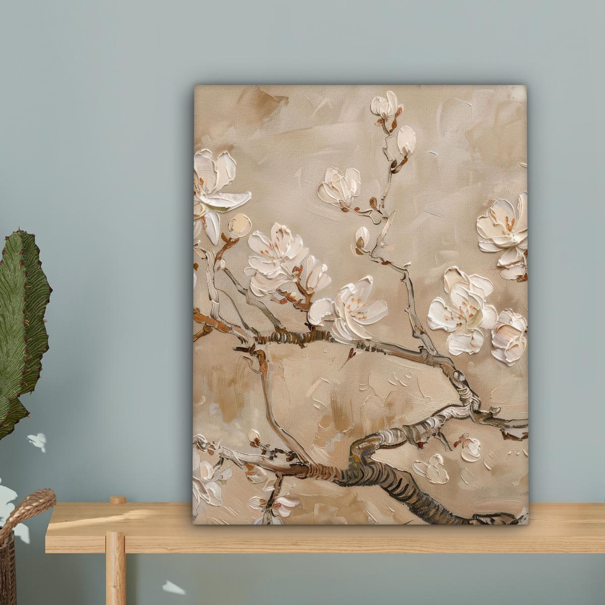LEINWANDBILD Blumen - Modern - Beige - Weiß - Blüte Room Decor 30x40 cm - Beige, Textil (30/40cm) - MuchoWow
