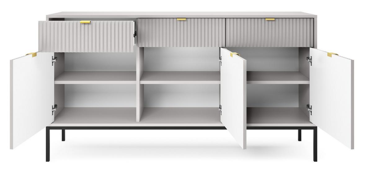 SIDEBOARD Eternas 3T 3S Grau 154/83/39 cm – schwarze Füße, mit geriffelten Fronten - Schwarz/Grau, Holzwerkstoff (154/83/39cm) - AX Living