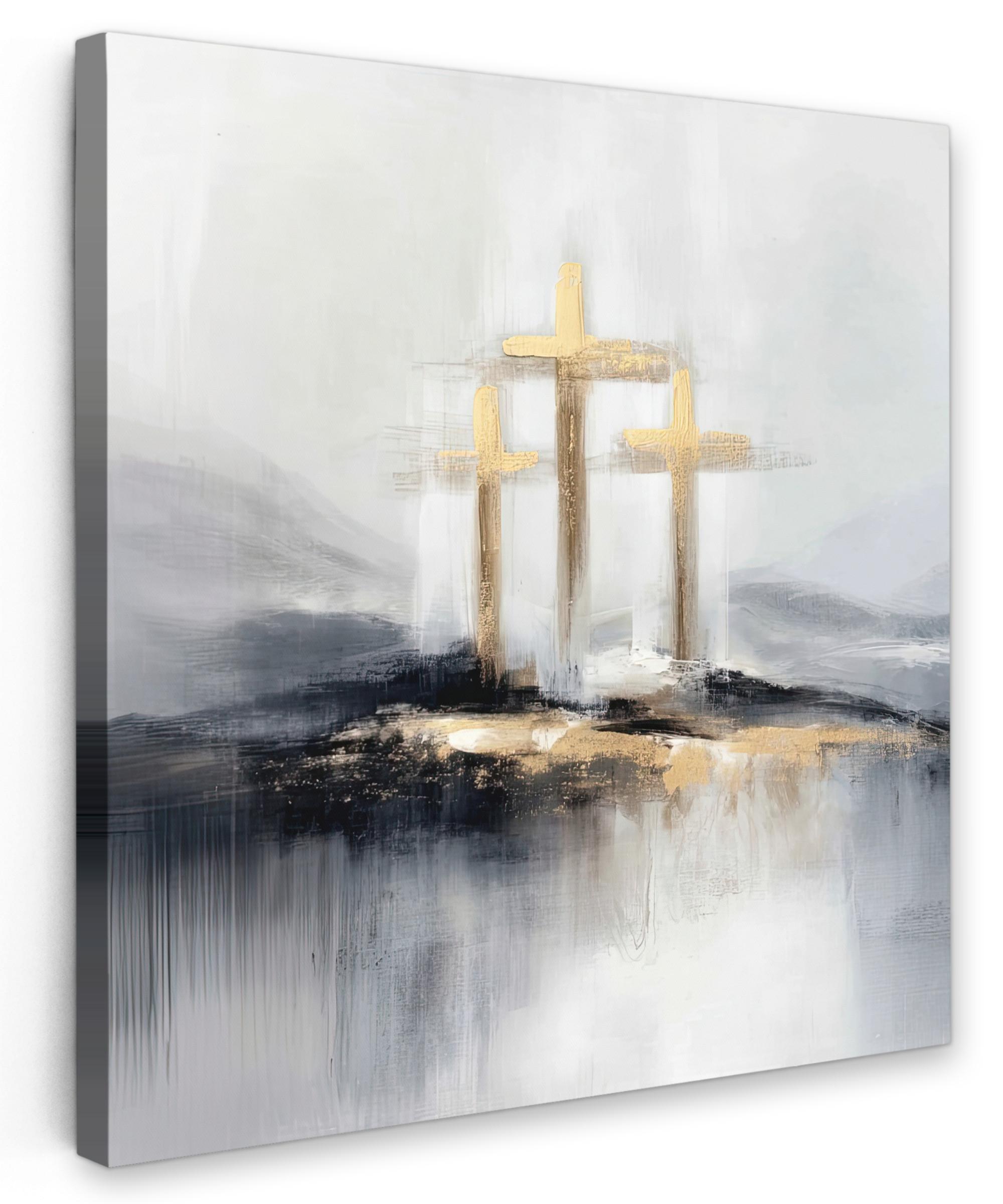 LEINWANDBILD Abstrakt - Malerei - Christentum - Kreuz Wandbild Wohnzimmer 50x50 cm - Weiß, Textil (50/50cm) - MuchoWow