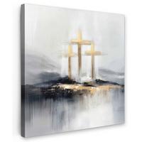 LEINWANDBILD Abstrakt - Malerei - Christentum - Kreuz Wandbild Wohnzimmer 50x50 cm - Weiß, Textil (50/50cm) - MuchoWow
