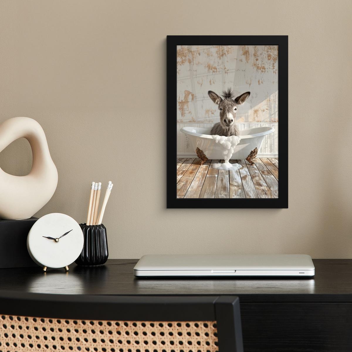 POSTER MIT RAHMEN Esel - Tiere - Badewanne - Schaumstoff Poster 20x30 cm - Weiß, Papier (20/30cm) - MuchoWow