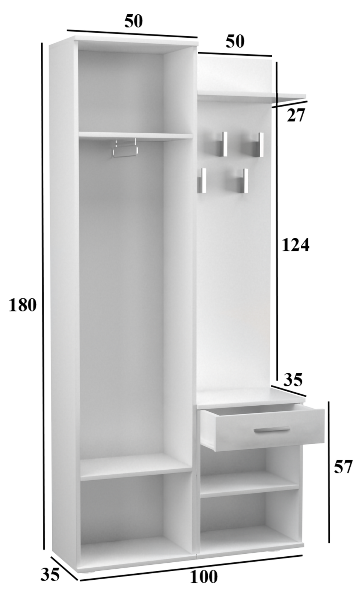 GARDEROBE modern mit Spiegel Schrank Duo Weiß 100/180/35 - Weiß, Holzwerkstoff (100/180/35cm) - RAUMHIRSCH FURNITURE