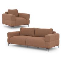 SITZGARNITUR 3+1 Cardea in Bubble-Optik aus weichem Terrakotta Strukturstoff mit hohem Sitzkomfort - Terracotta/Schwarz, Holz/Textil (217/80/97cm) - S-Style Möbel