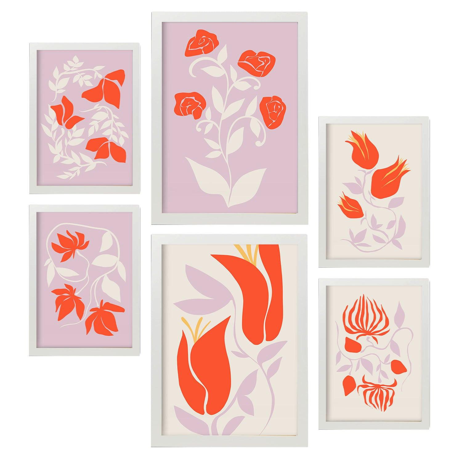 POSTER Set Mit 6 Großartige Blom In Blume Zusammenfassung Ästhetische Dekorative Gemälde Für Ihr Wohnzimmer Schlafzimmer Zuhause A3 & A4 Weißer Rahmen - Weiß, Papier (29/3cm) - Nacnic