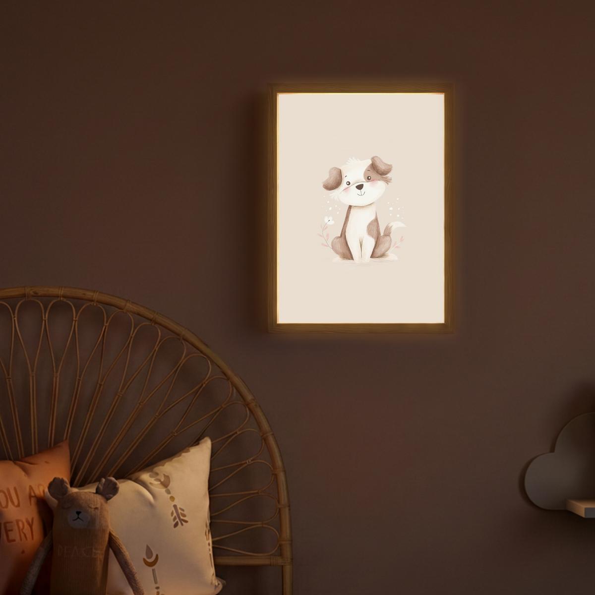 WANDLEUCHTE MIT AKKU Hund - Gefleckt - Braun 30x40 cm - Beige, Holzwerkstoff (30/40/8cm) - OnlyWow