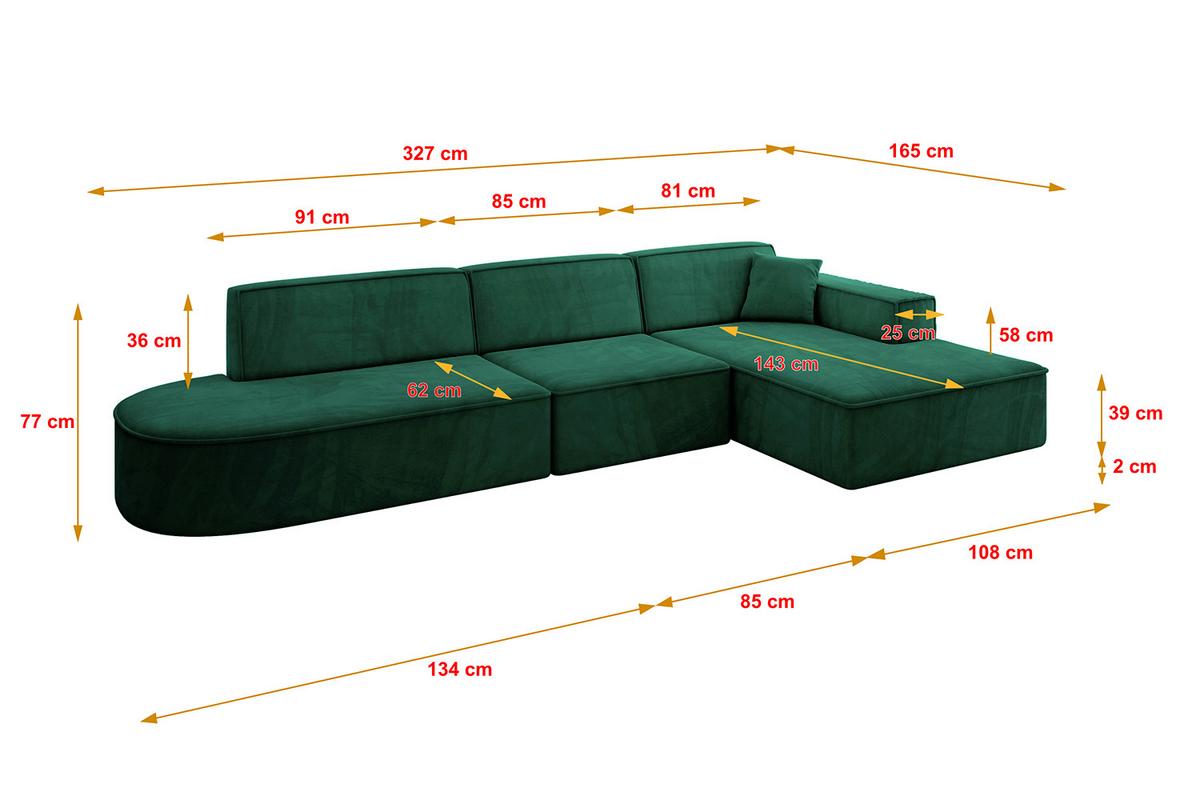 ECKSOFA Ottomane Rechts IREA-L2-v4 - 327x165x77 cm Grün - Dunkelgrün, Holzwerkstoff/Textil (327/165cm) - ALTDECOR