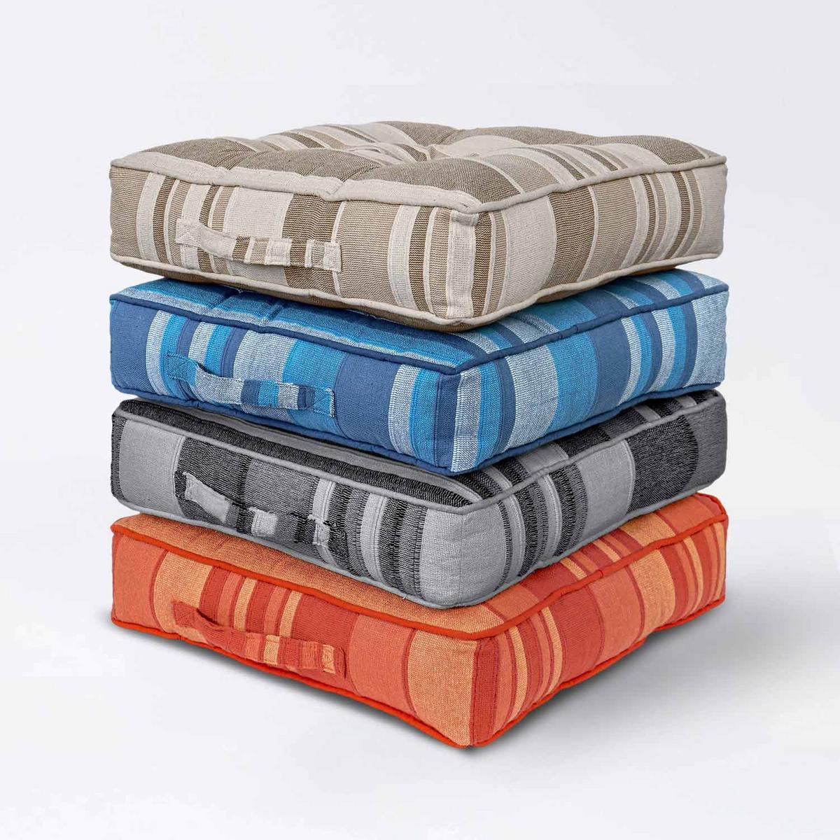 SITZKISSEN Morocco grau gestreift 40/40/8 cm - Grau, Textil (40/40/8cm) - Homescapes