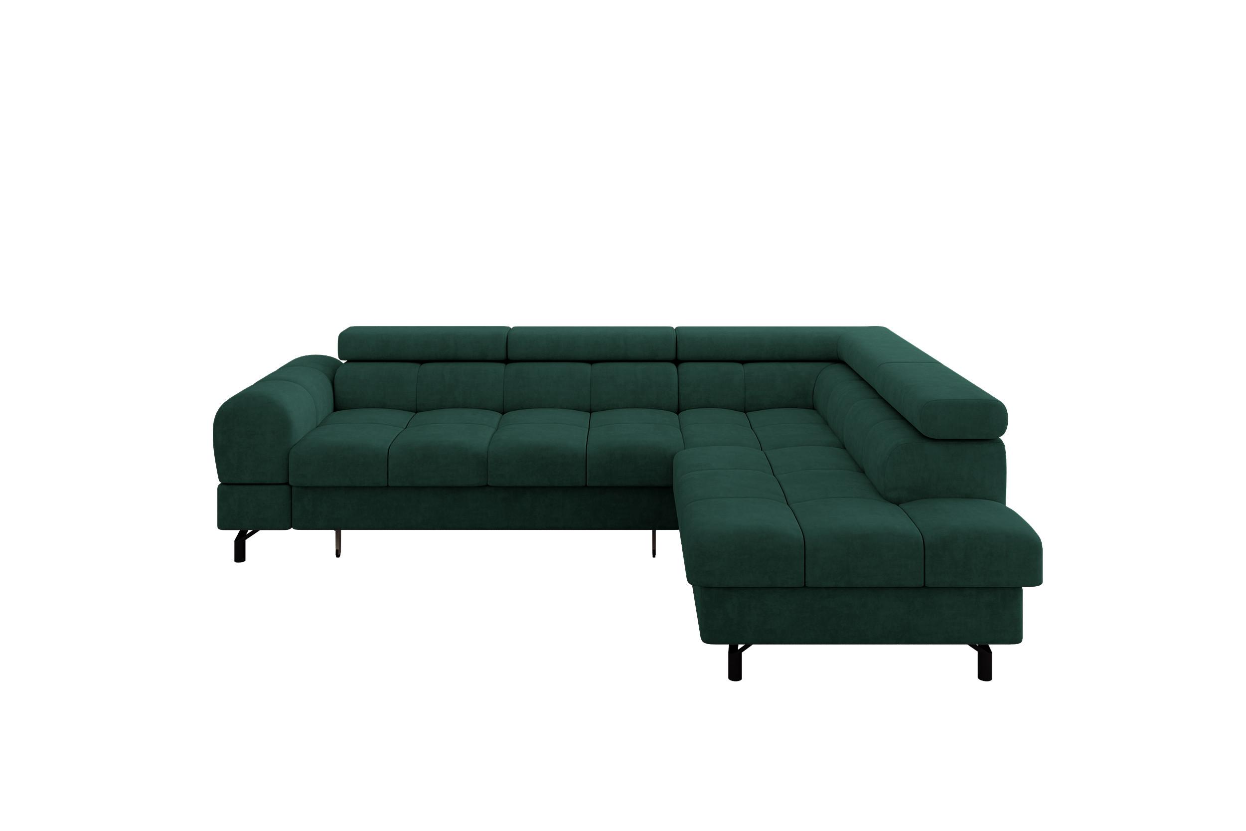 ECKSOFA mit Schlaffunktion Ottomane Rechts LUMA-L 272x203x70 Grün Velours - Waldgrün/Schwarz, Holzwerkstoff/Kunststoff (203/272cm) - ALTDECOR