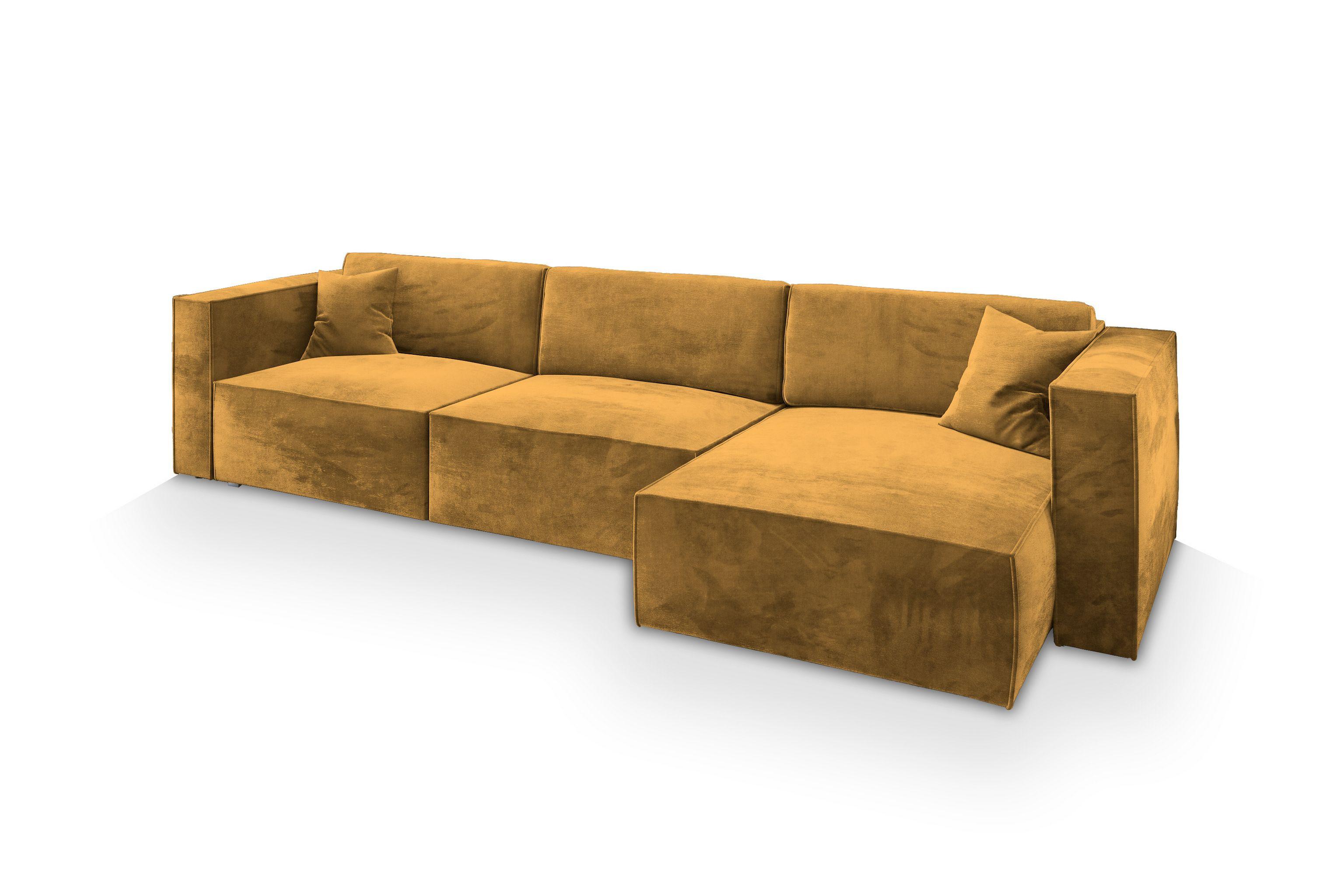 ECKSOFA TOLMO M Gelb Velours-Stoff mit Schlaffunktion - Gelb/Grau, Holz/Kunststoff (347/148cm) - MASSENO