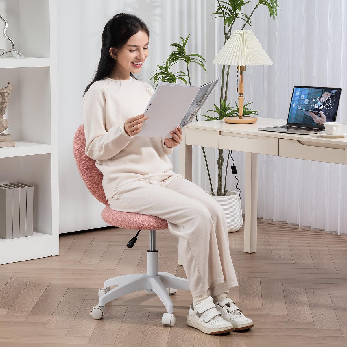 SCHREIBTISCHSTUHL Bürostuhl Drehbar Homeoffice Stuhl mit Herzförmige Rückenlehne - Rosa, Kunststoff (45/88/56cm) - HOMCOM