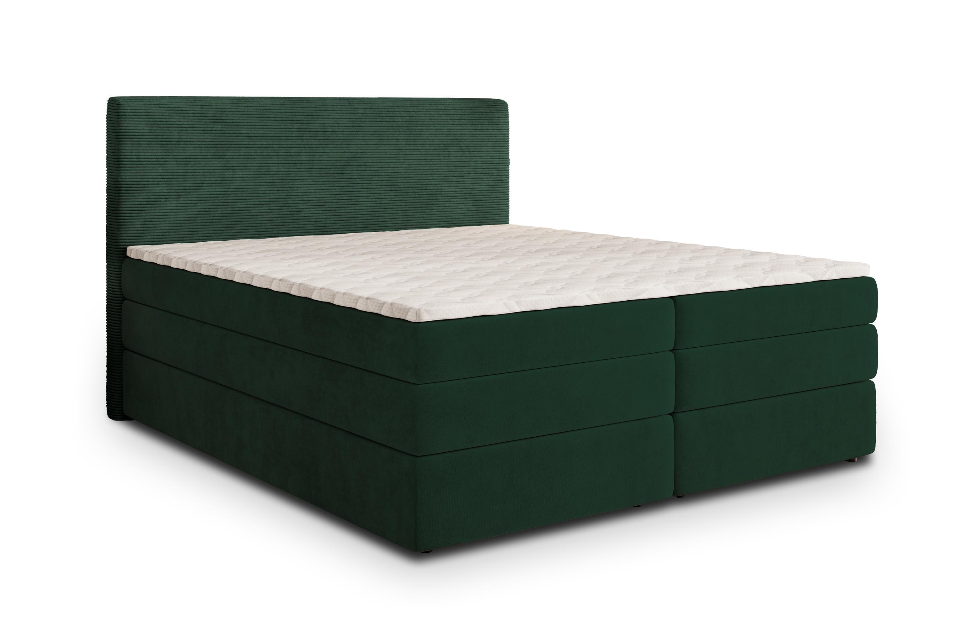 BOXSPRINGBETT MATERN 140x200 cm mit Matratze und Topper - Grün - Grün, Holz (140/200cm) - MASSENO