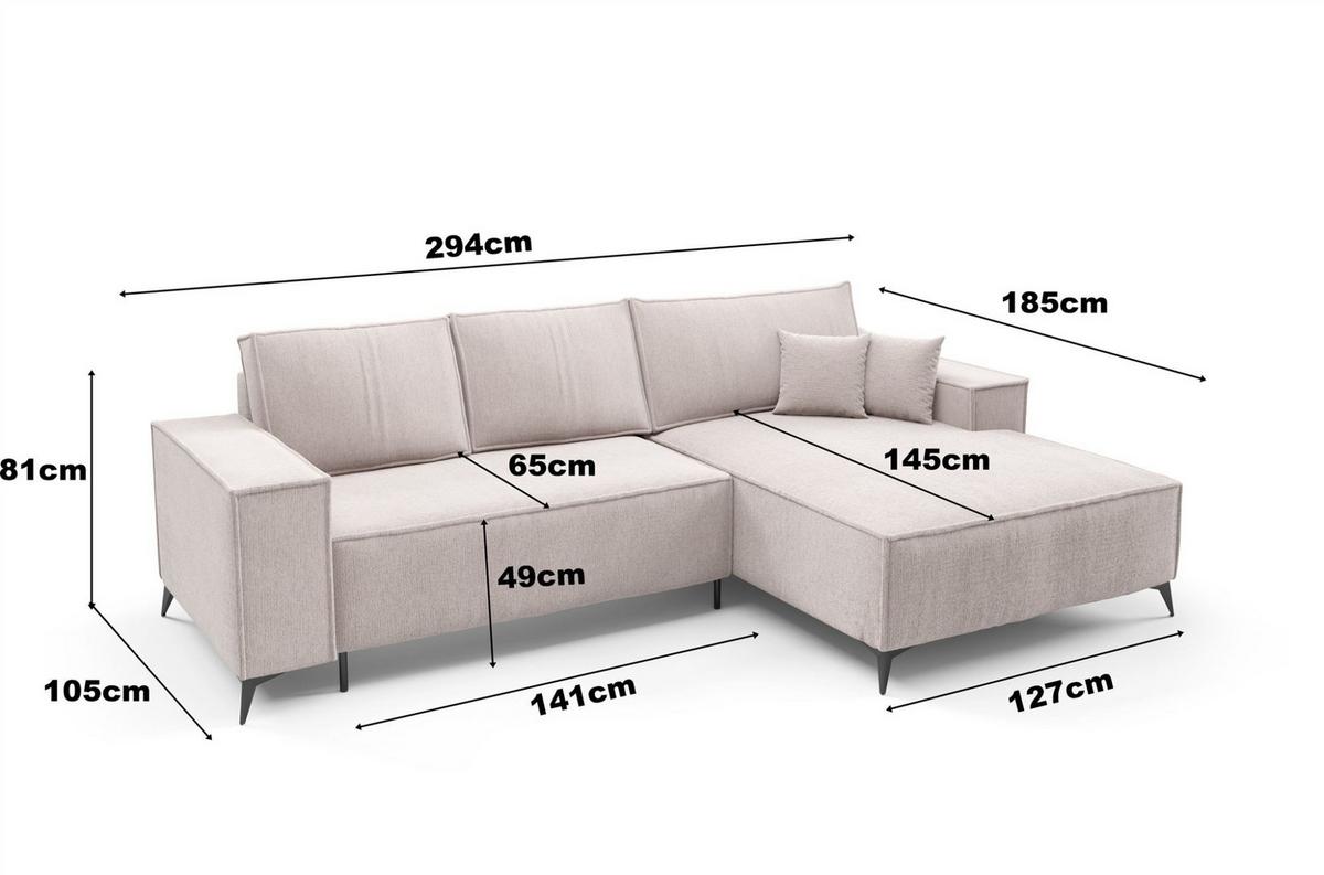 ECKSOFA Fiore - Creme, Holzwerkstoff/Textil (294/185cm) - Fun Möbel