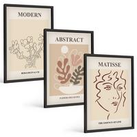 BILDER SET 3er Set - 40x60 cm Schwarzer Rahmen - Moderne Pflanzenlinien - Schwarz, Kunststoff (40/60cm) - TULUP