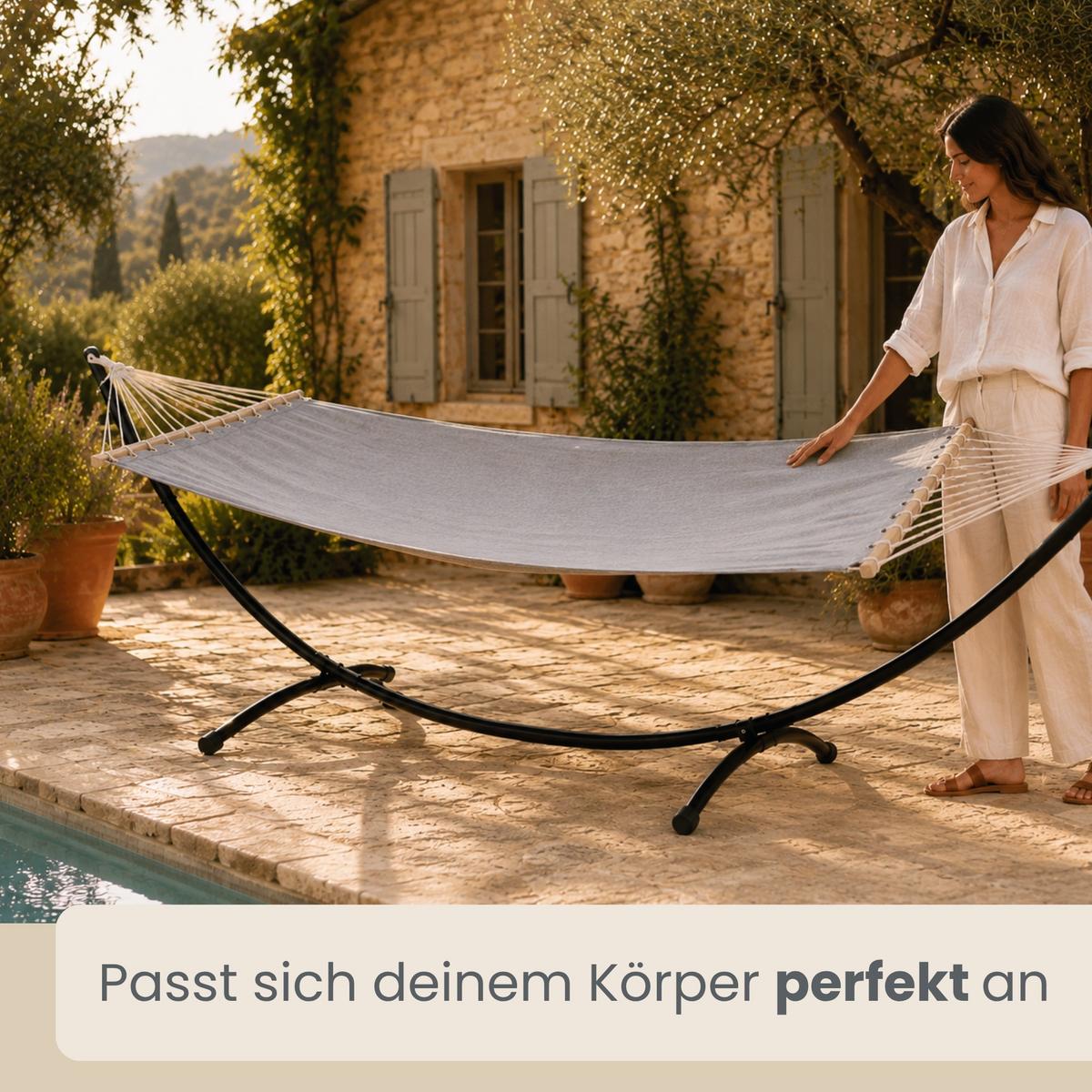 DOPPEL-HÄNGEMATTE mit Gestell bis 120kg, 200/120cm, Grau - Grau, Metall (100/90/300cm) - Amanka