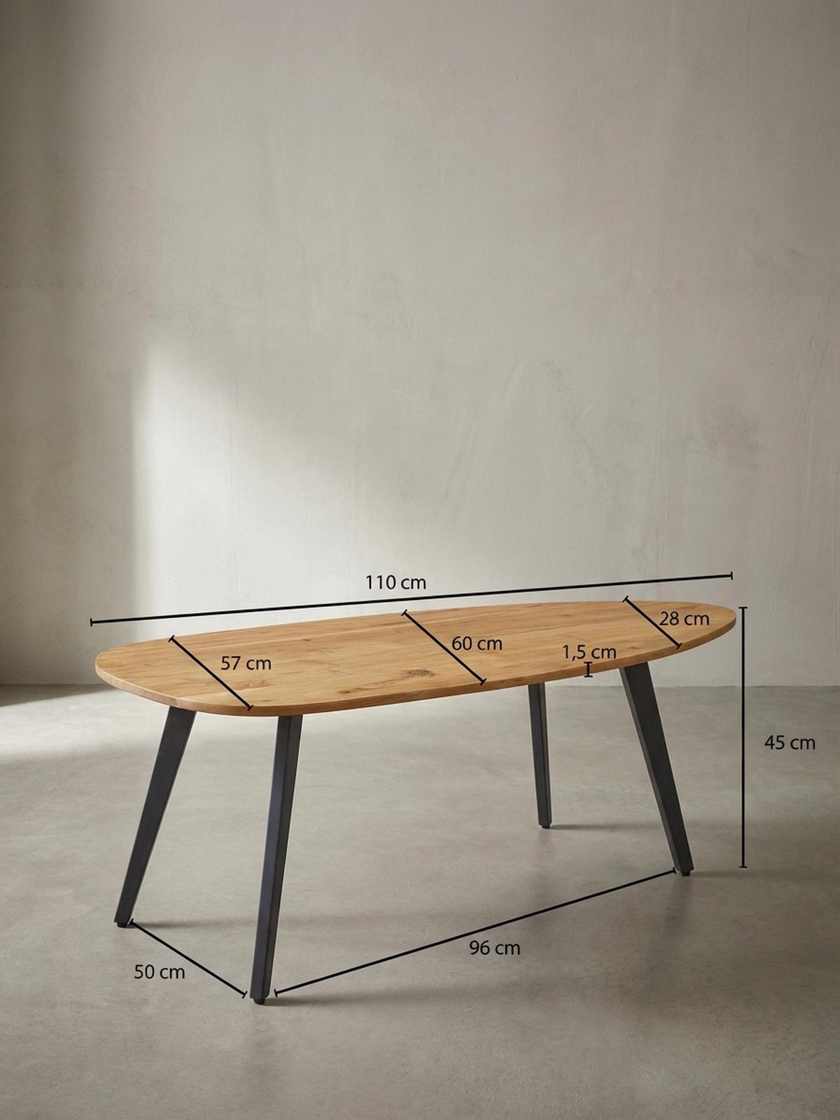 COUCHTISCH in Nierenform aus Akazie Massivholz mit stabilen Metallbeinen - Beige/Anthrazit, Holz/Metall (60/110/45cm) - KADIMA DESIGN