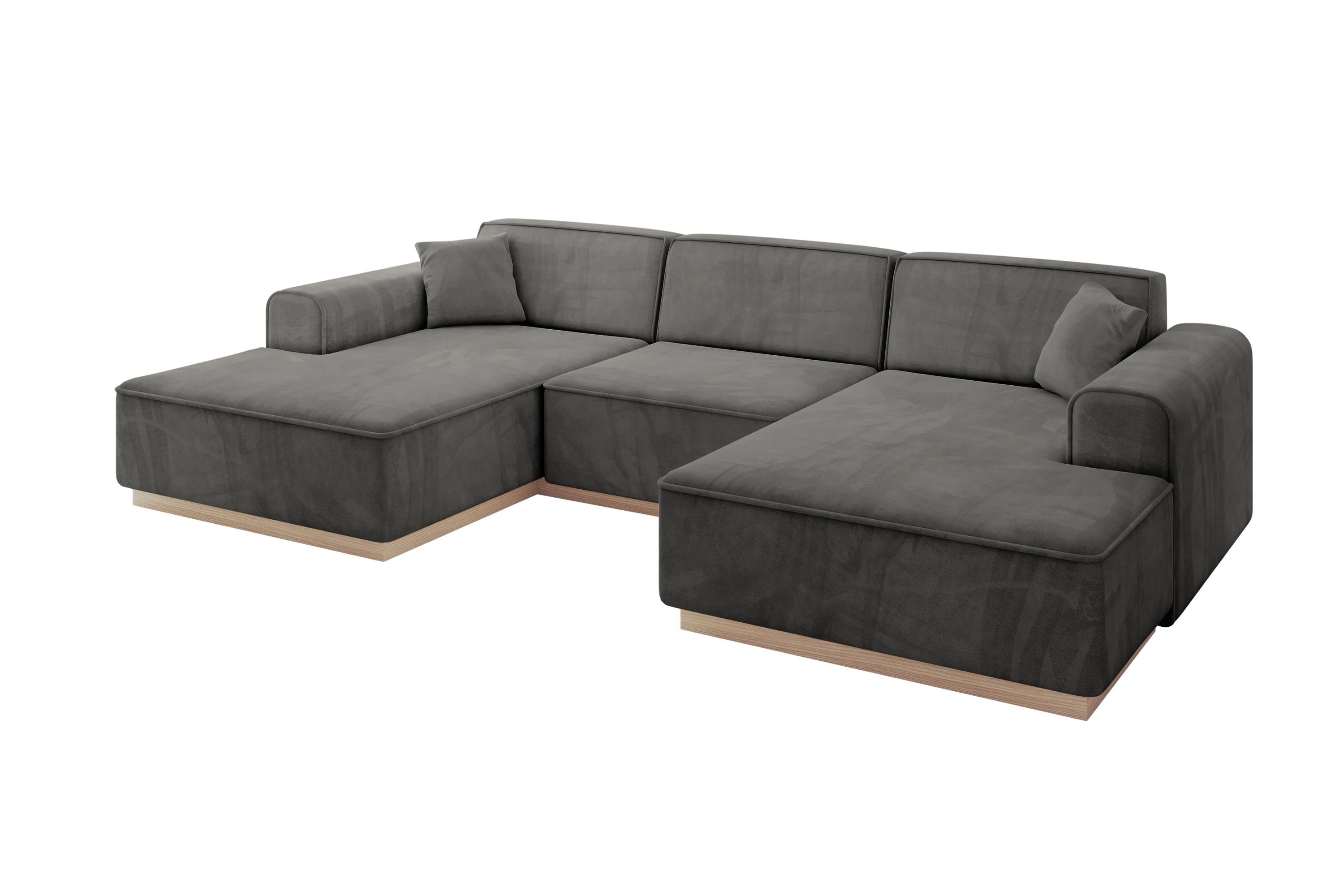 WOHNLANDSCHAFT IREA-U1 - 301x165x80 cm Ecru - Anthrazit, Holzwerkstoff/Textil (301/80/165cm) - ALTDECOR
