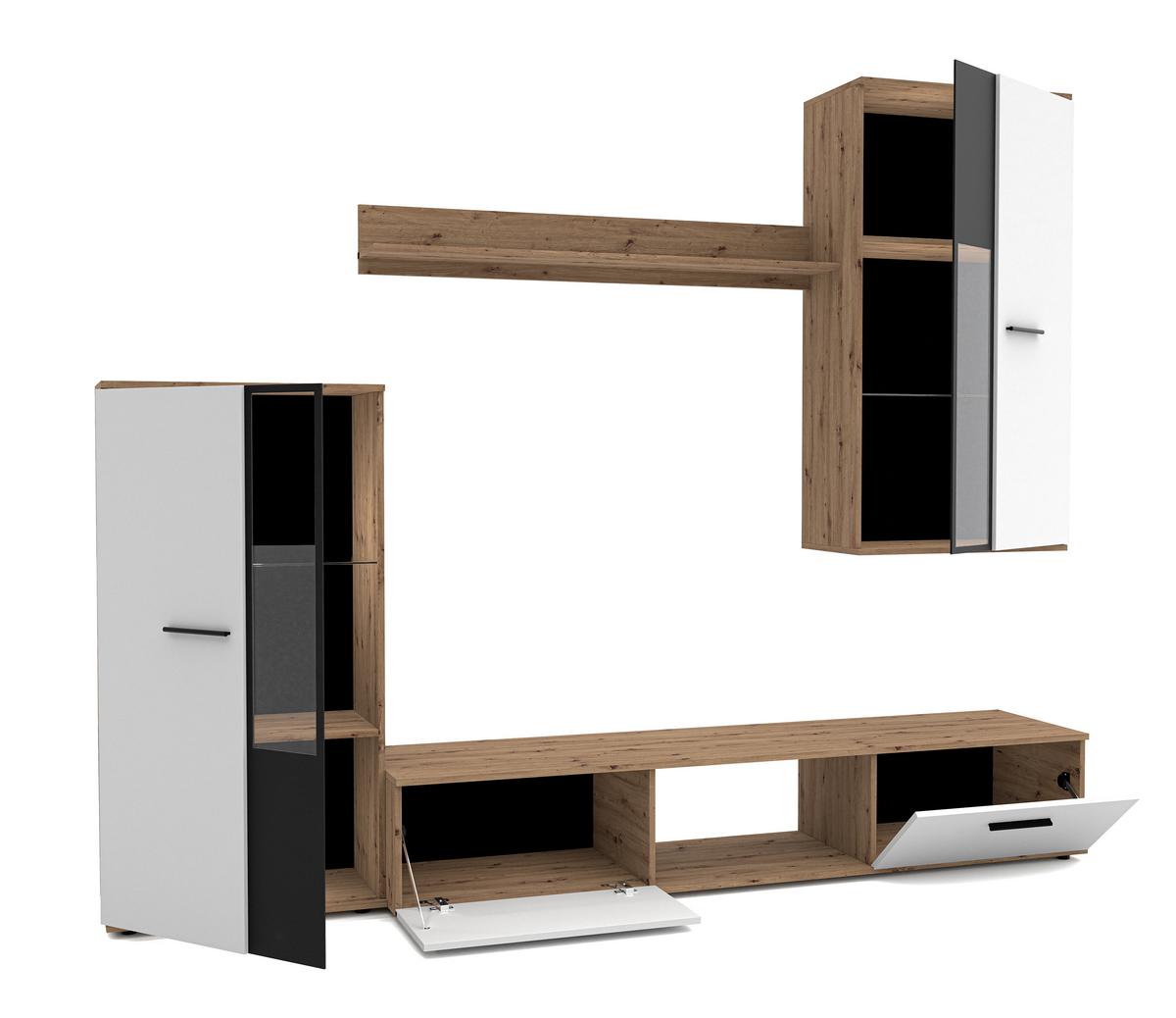 WOHNWAND Formilo Eiche, Artisan Weiß 294/180/40 cm Hochwertige TV Wohnwand - Hellbraun/Weiß, Holzwerkstoff/Kunststoff (294/180/40cm) - AX Living