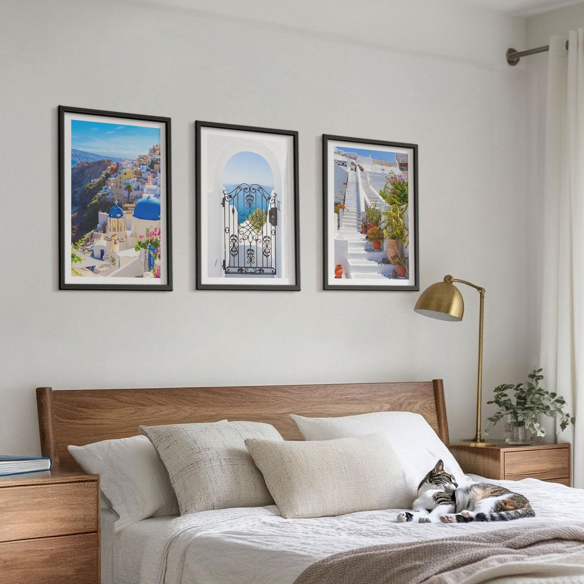 BILDER SET 3er Set - 40x60 cm Schwarzer Rahmen - Santorini-Architektur Oia - Schwarz, Kunststoff (40/60cm) - TULUP