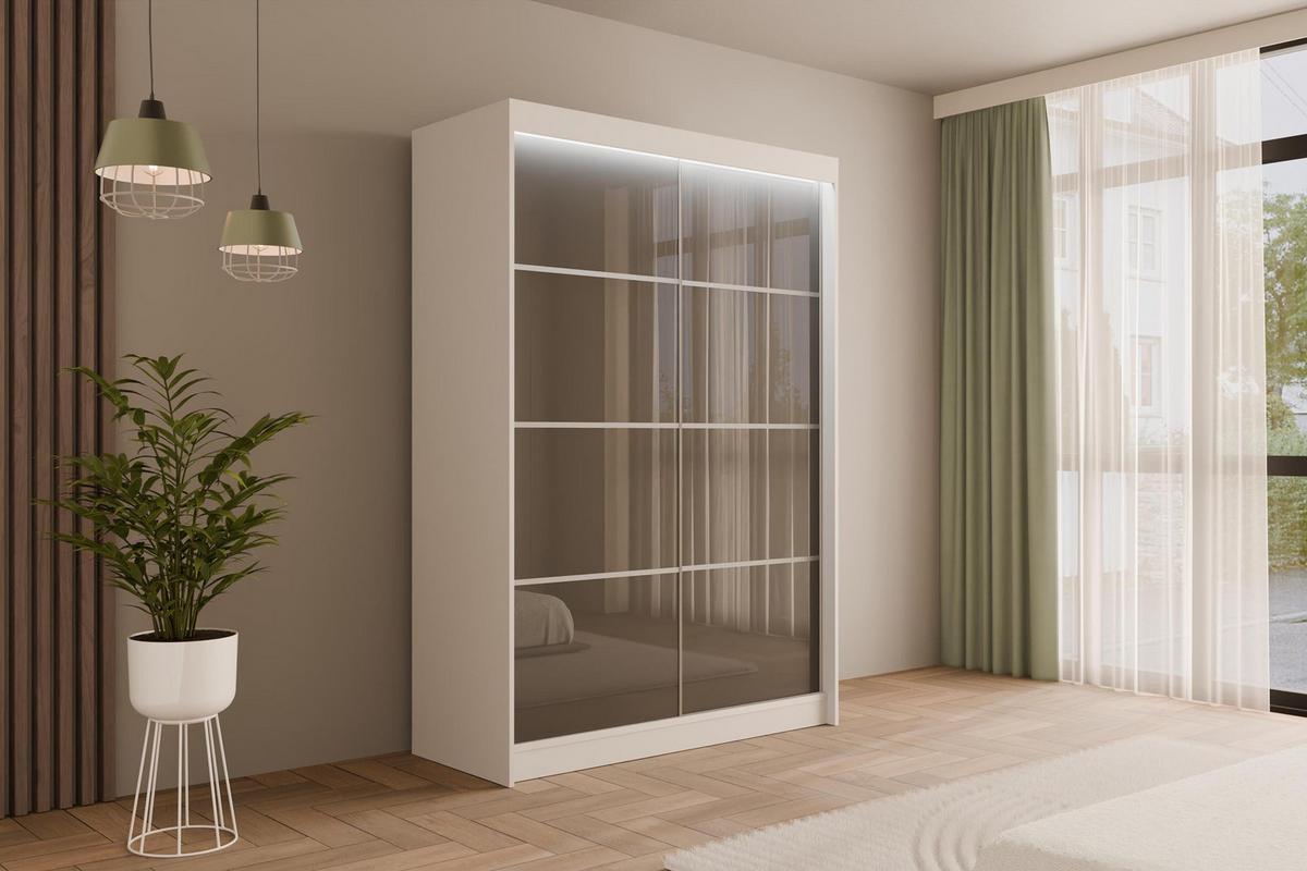 KLEIDERSCHRANK PEKA III mit LED - 120 cm - Weiß|Grau - Weiß/Grau, Holzwerkstoff (120/215/61cm) - ALTDECOR