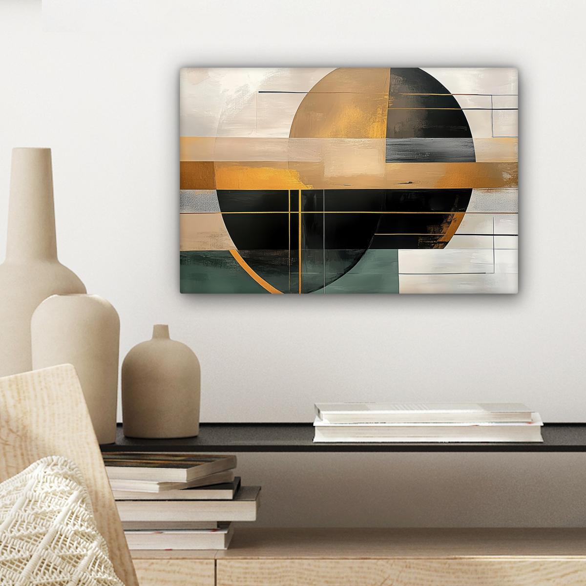 LEINWANDBILD Abstrakt - Gold - Bronze - Grün - Formen - Modern Deko Schlafzimmer 30x20 cm - Multicolor, Textil (30/20cm) - MuchoWow
