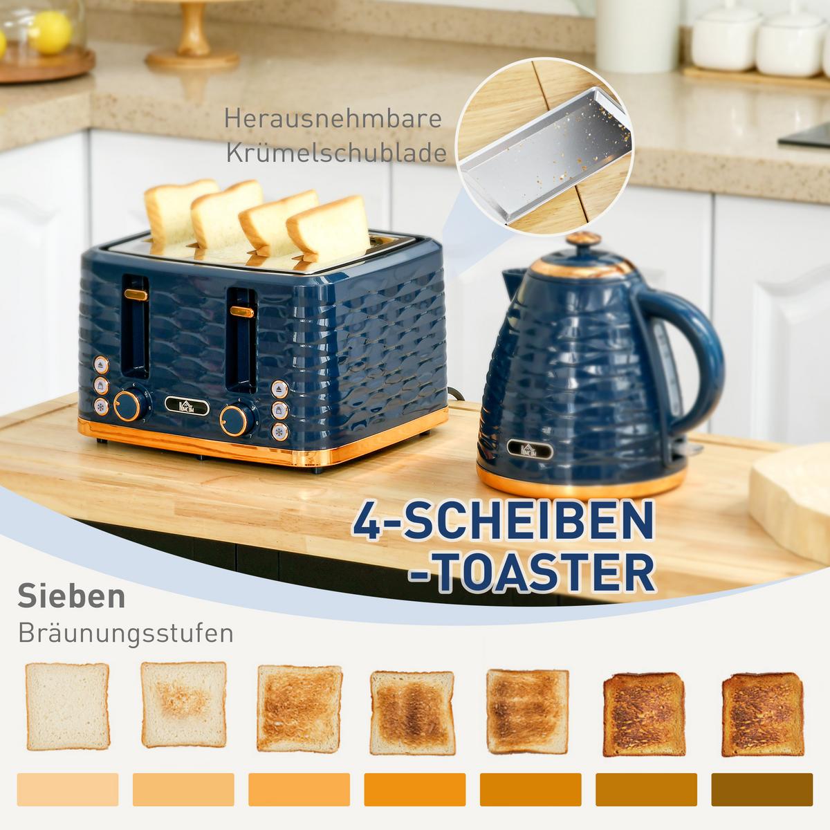KOCHER-TOASTER-SET 2er Set Kunststoff Stahl Blau - Blau, Kunststoff (19.5/23.2/24.1cm) - HOMCOM