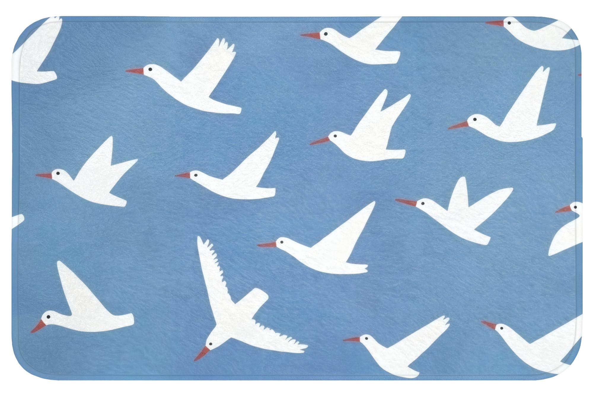 BADEMATTE Vögel - Weiß - Muster Badvorleger 80x50 cm - Blau, Textil (80/50cm) - OnlyWow