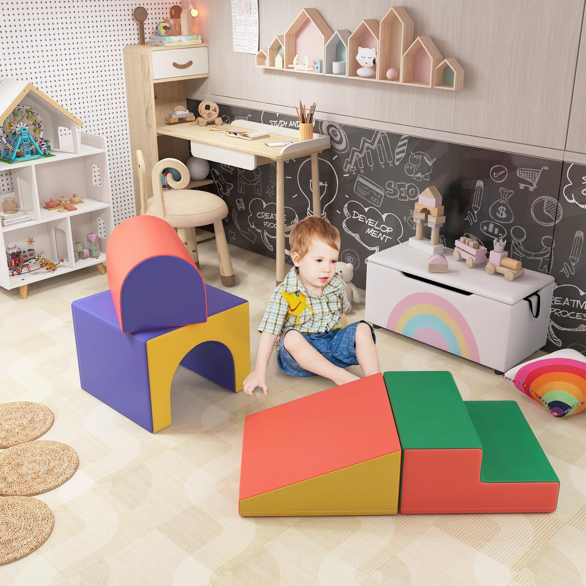 BAUSTEINSET 4er-Set Schaumstoff Bausteine Bauspielzeug für 1-3 Jahre alt Kinder - Rot, Kunststoff (50/39/150cm) - HOMCOM