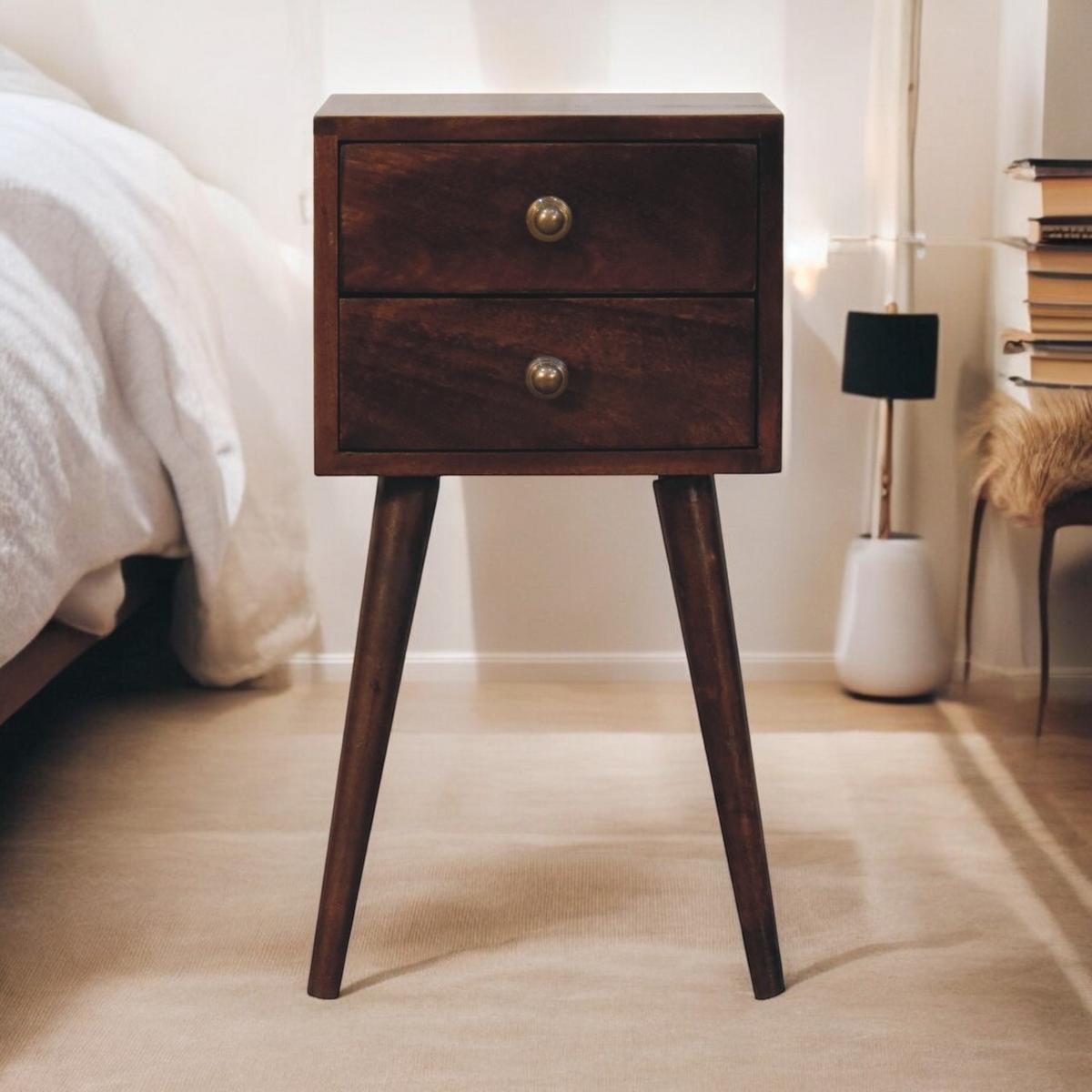NACHTTISCH California Walnuss-Finish, 2 Schubladen, Dunkelbraun - Dunkelbraun, Holz (30/57/30cm) - Artisan Furniture