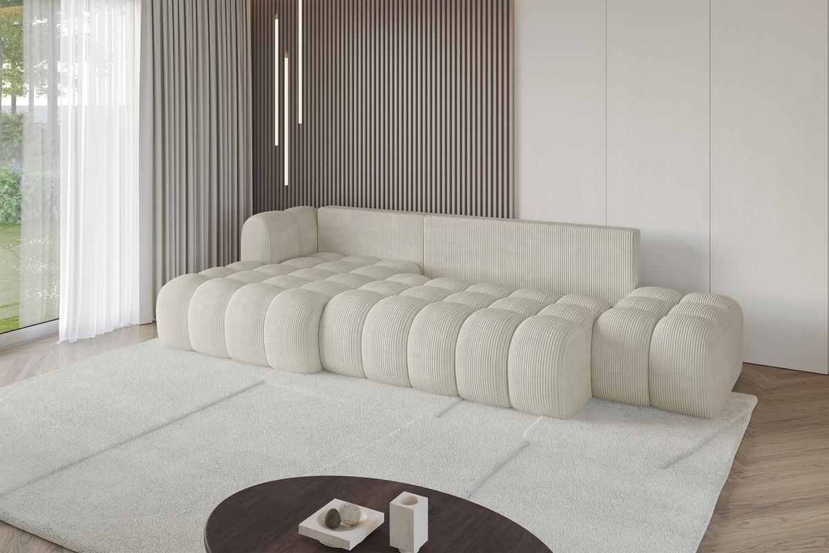 ECKSOFA mit Schlaffunktion Ottomane Links OLEA-L2 321x164x75 Creme Cord - Ecru/Schwarz, Holzwerkstoff/Kunststoff (321/164cm) - ALTDECOR