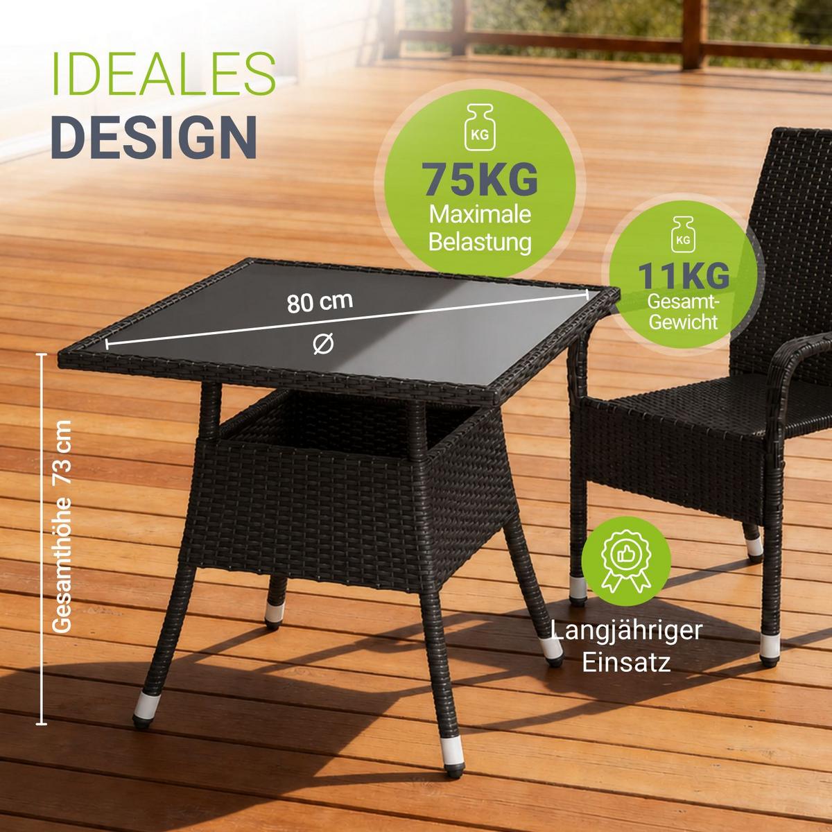 GARTENTISCH Yoro schwarz 80x80 cm - Schwarz, Kunststoff (80/80/73cm) - Juskys