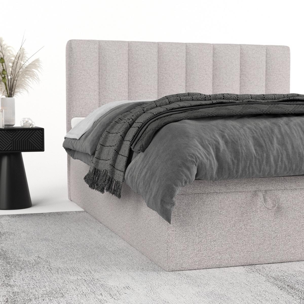 BOXBETT Lume 180/200 cm Beige im Riva Stoff - Beige/Schwarz, Holz/Holzwerkstoff (180/200cm) - AltaBeds