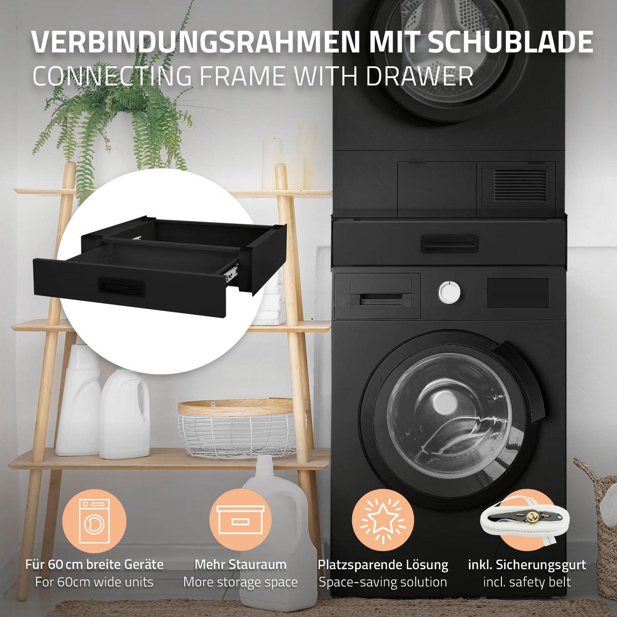 VERBINDUNGSRAHMEN mit ausziehbarer Schublade 60x55 cm Schwarz aus Stahl - Schwarz, Metall (54/15/60.5cm) - ML-DESIGN