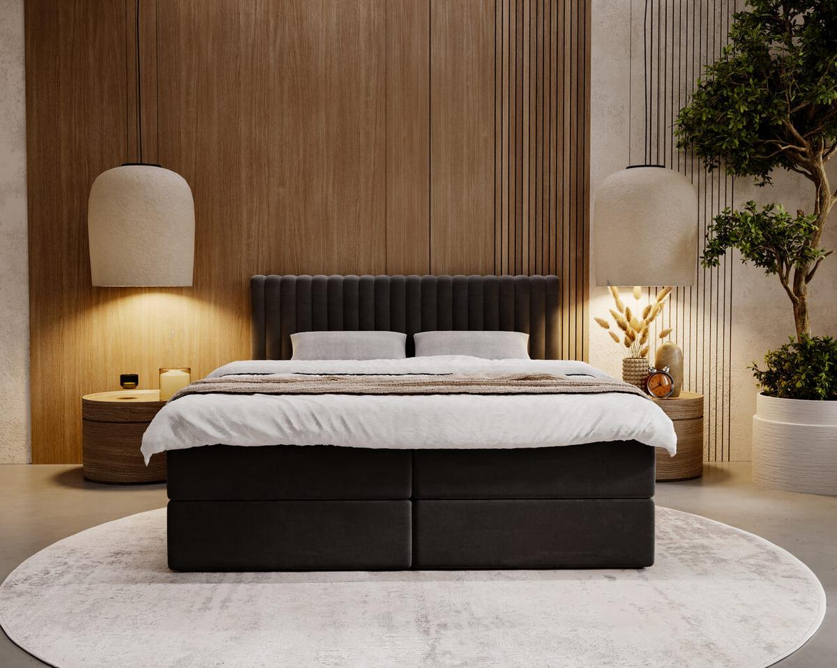 BOXBETT Marbella 160x200 Anthracite - Anthrazit, Holz/Textil (160/200cm) - Graingold