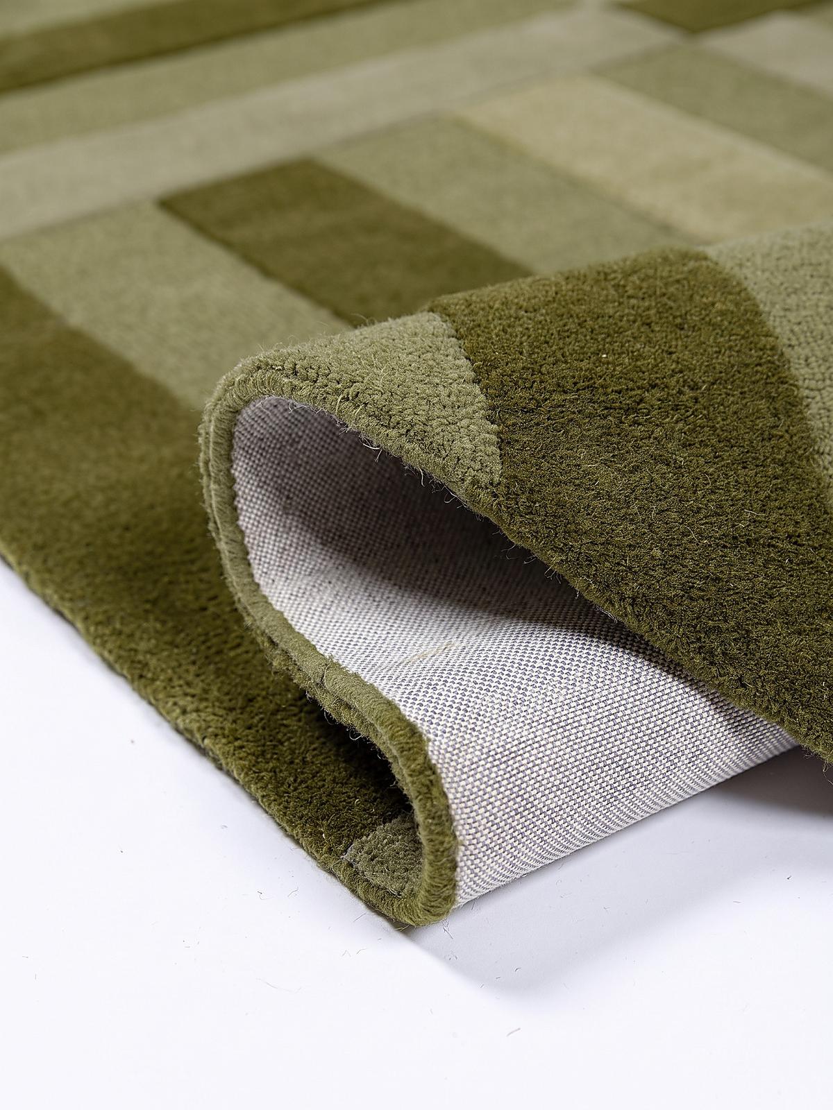 WOLLTEPPICH handgetuftet LUNAN, Blockstreifen, Olivgrün, 140 x 200 cm - Grün, Textil (140/200cm) - KADIMA DESIGN