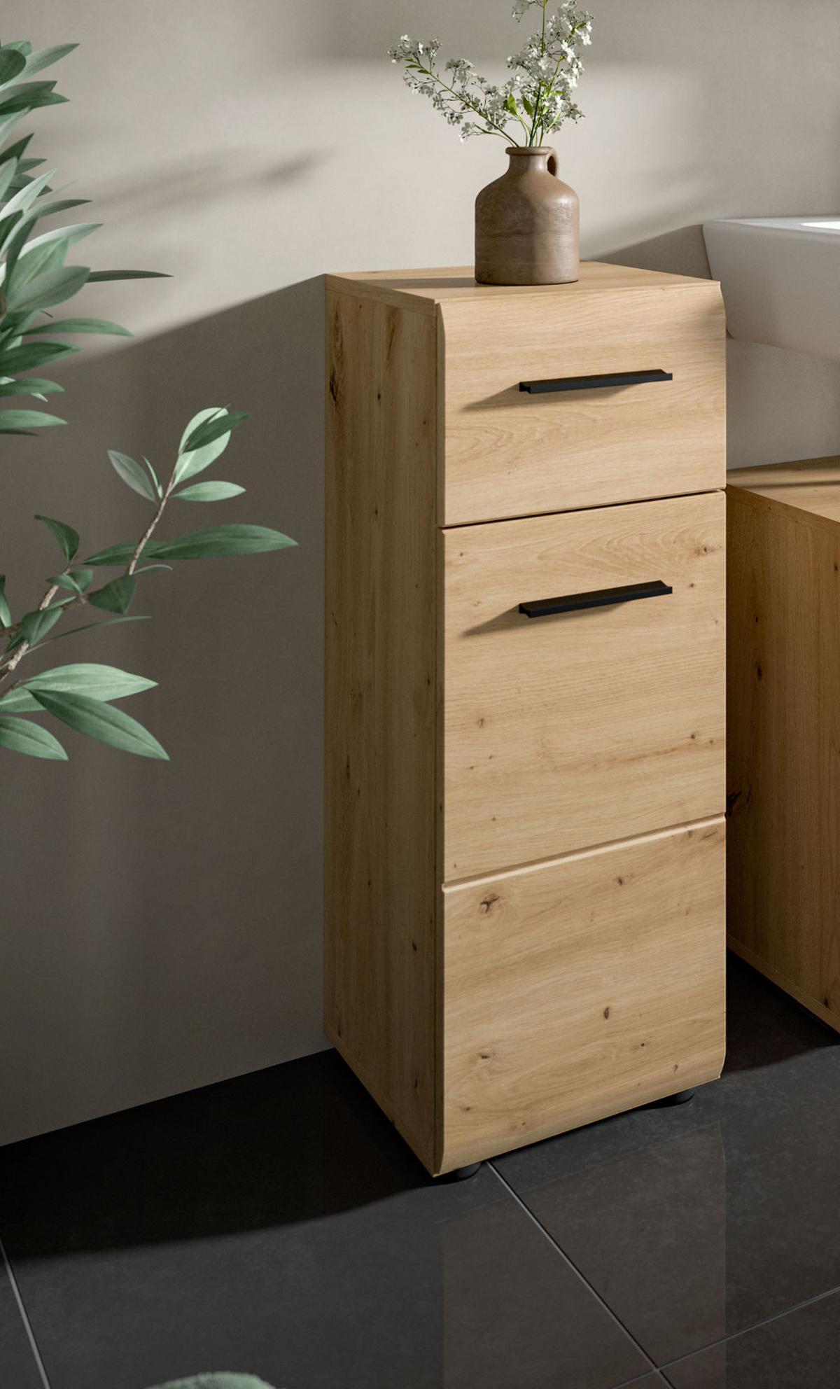 MIDISCHRANK in Eiche Artisan, Bad Unterschrank mit Vollauszug Schubkasten, 30 x 80 cm - Schwarz/Eiche Artisan, Holzwerkstoff/Kunststoff (30/80/30cm) - Inn.Furn
