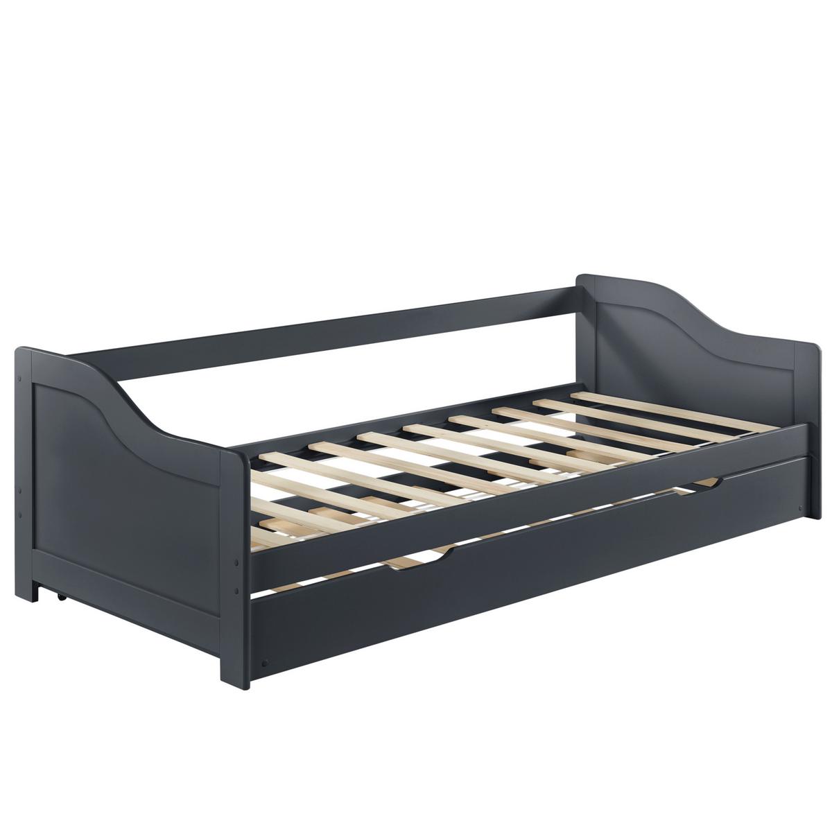 SOFABETT - Dunkelgrau, Holz (90/200cm) - [en.casa]
