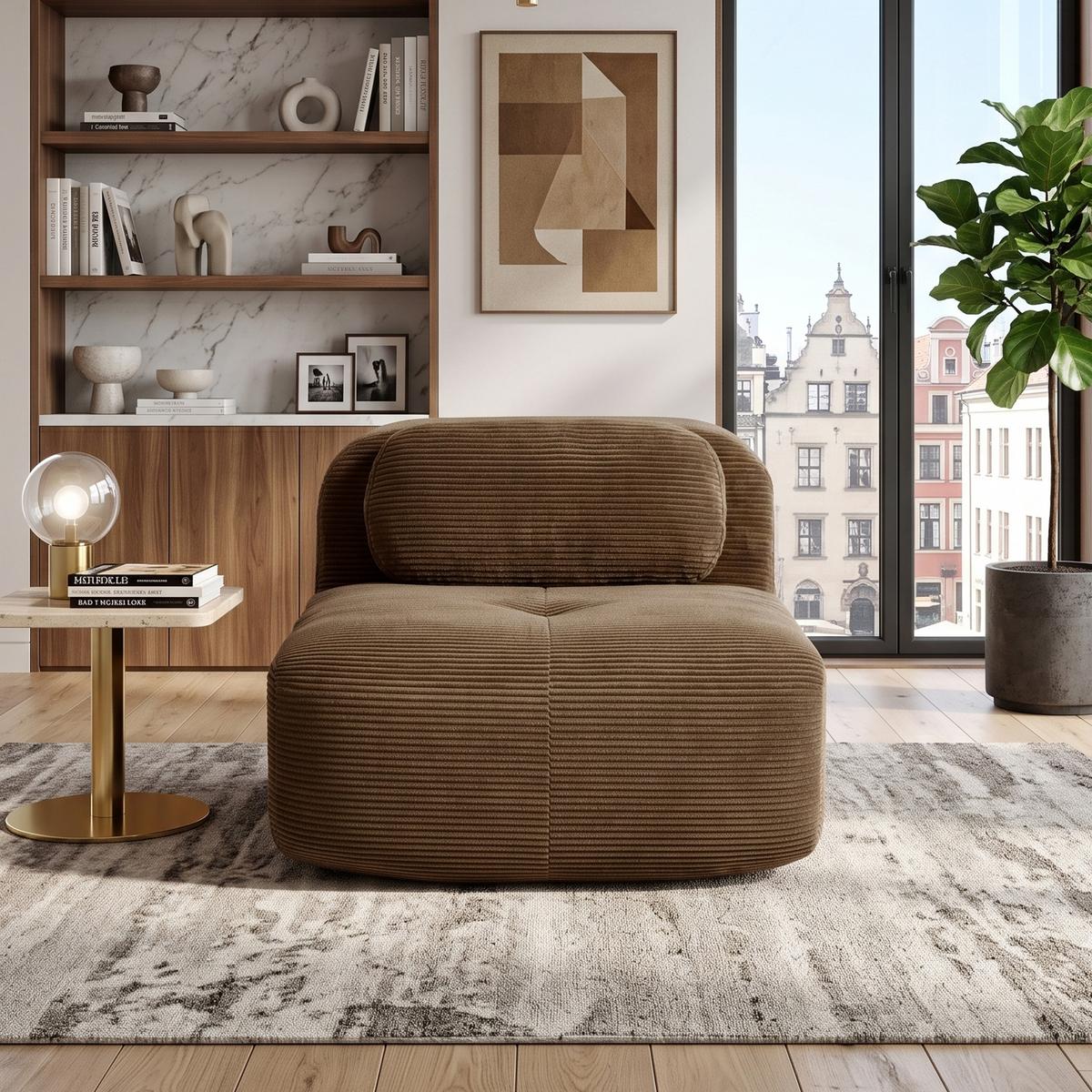 SOFA Modulares Cordstoff Braun ohne Armlehnen mit Kissen - Braun, Textil (90/75/103cm) - Urban Meuble
