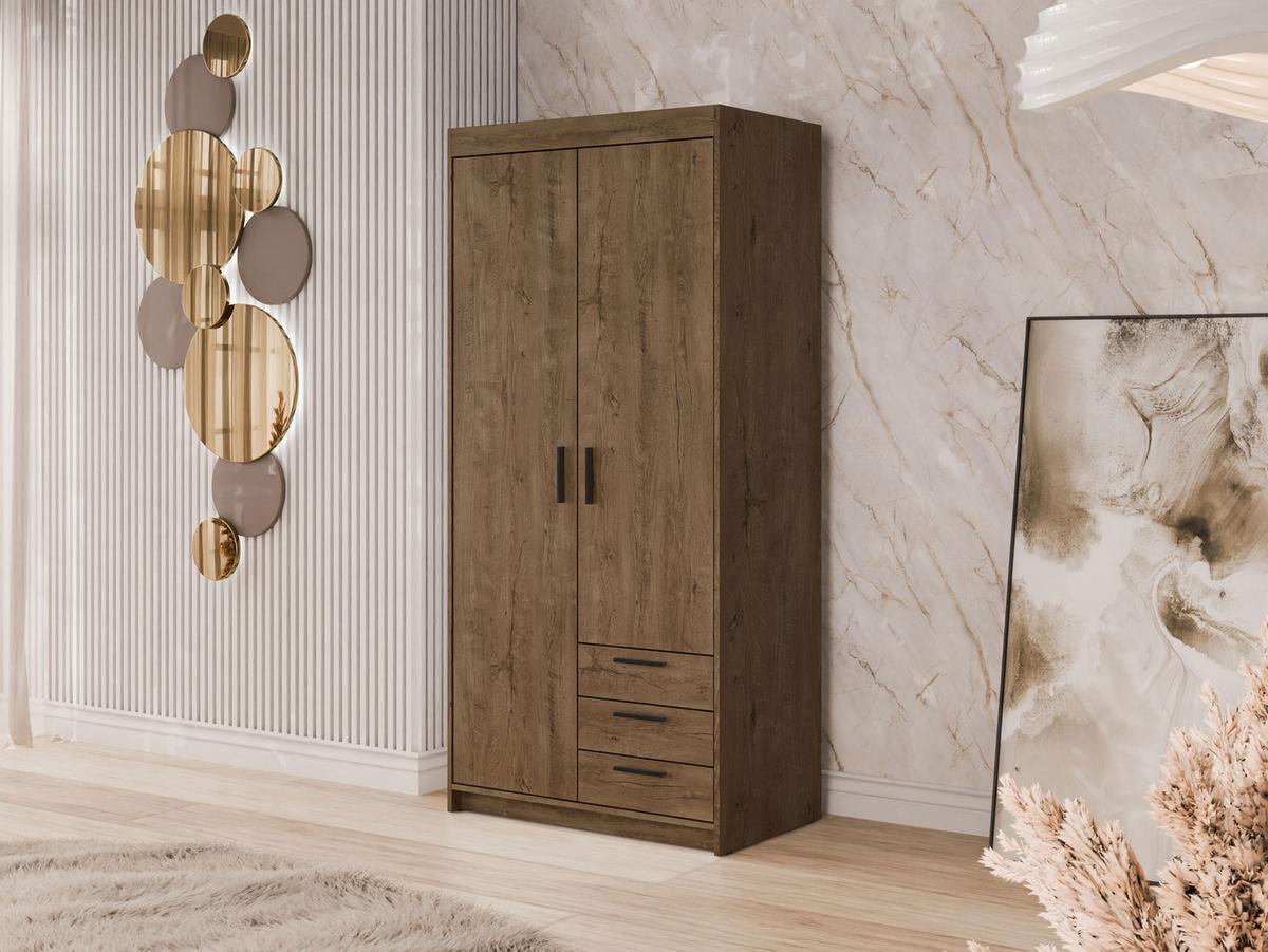 KLEIDERSCHRANK Elena 2D3S - Eichefarben/Schwarz, Holzwerkstoff/Kunststoff (90/191/53cm) - MIRJAN24