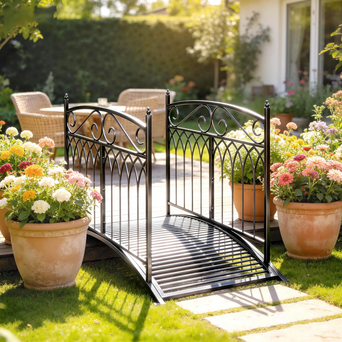 GARTENBRÜCKE Metall Schwarz - Schwarz, Metall (135.5/74/91cm) - Outsunny