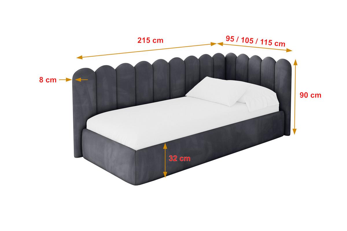 EINZELLBETT Jugendbett mit Bettkasten und Matratze H3/H4, Links - ARTY 100x200 Dunkelgrau - Dunkelgrau, Holzwerkstoff/Textil (100/200cm) - ALTDECOR
