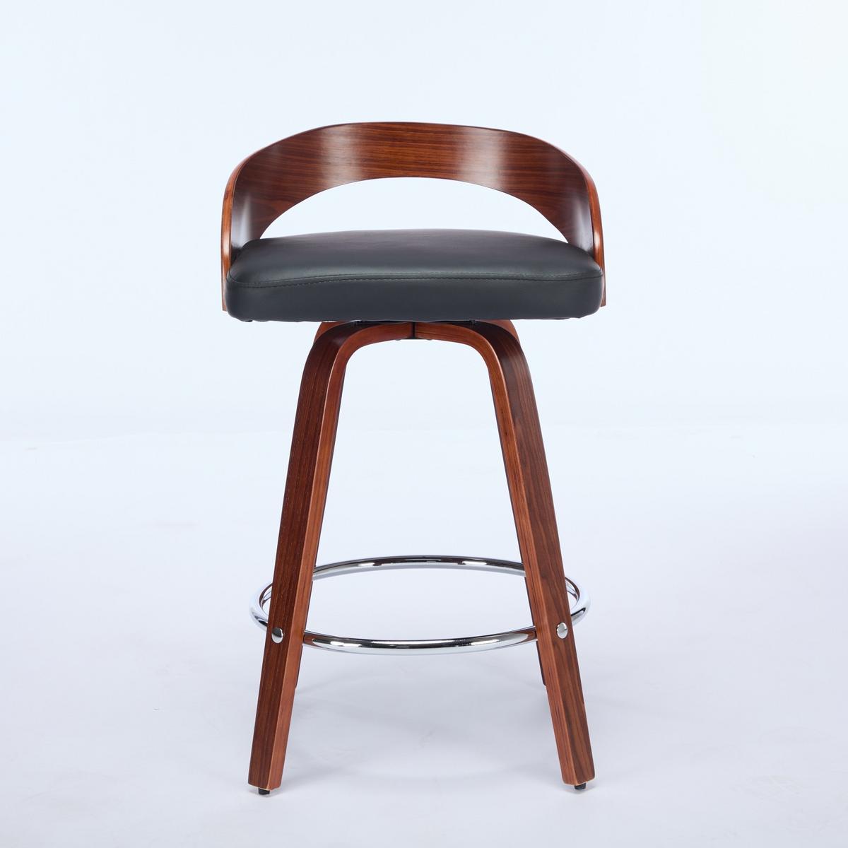BARHOCKER SET 2 STK. Walnuss Holz Drehbar mit Polstersitz Schwarz - Schwarz, Leder (48/77.5/46.5cm) - Urban Meuble