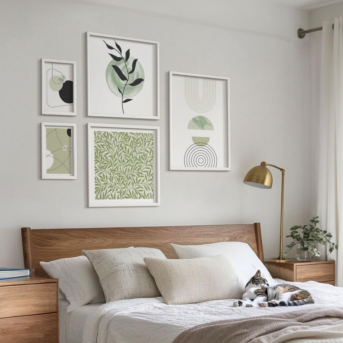 BILDER SET 5er Set - 50x50 cm & 20x30 cm & 40x60 cm Weißer Rahmen - Abstrakte Formen und Farben - Weiß, Kunststoff (40/60cm) - TULUP