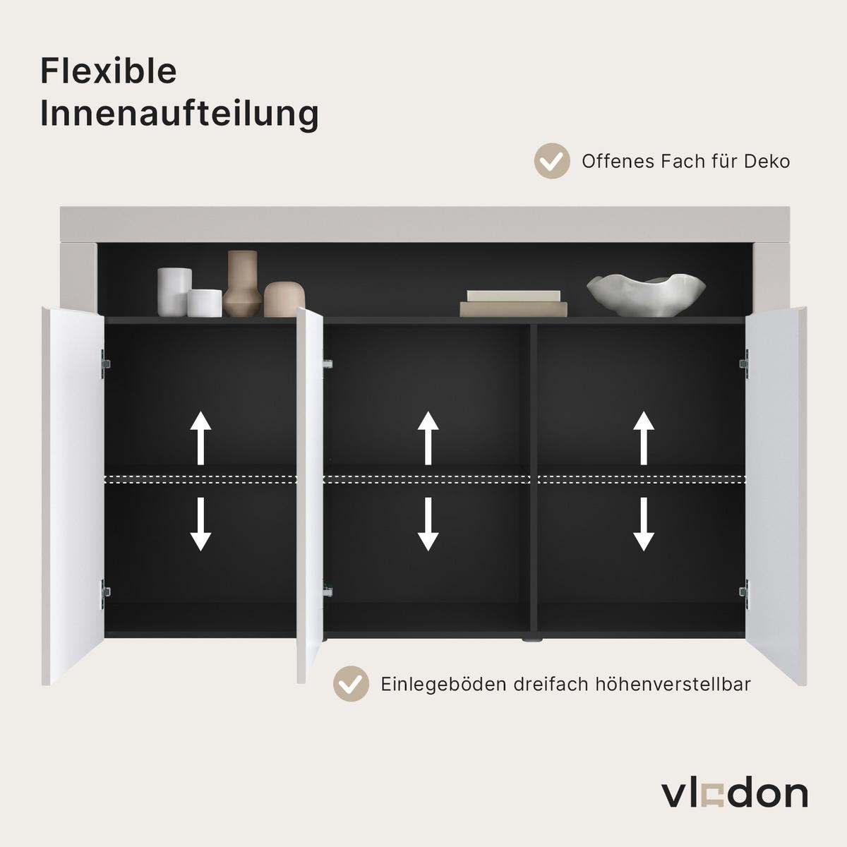 SIDEBOARD Valencia Eiche sägerau / Eiche sägerau - Eiche San Remo, Holzwerkstoff (155/92/40cm) - Vladon