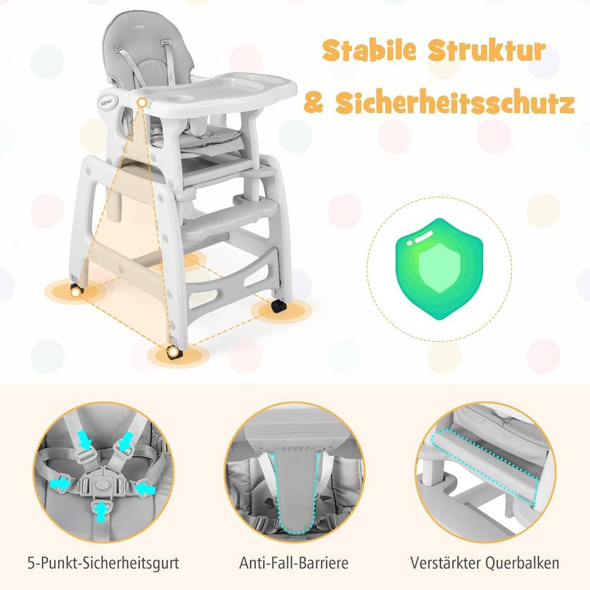 BABYHOCHSTUHL Grau - Grau, Kunststoff (62/104/51cm) - COSTWAY